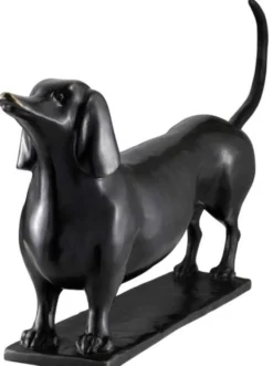 Casa Padrino Designer Bronzefigur Dachshund 46 x 8 x H. 23 cm - Luxus Qualität