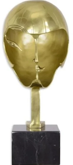 Casa Padrino Designer Bronze Skulptur Kopf 21,4 x 22,4 x H. 47 cm - Deko Figur mit Marmorsockel - Wohnzimmer Deko - Schreibtisch Deko