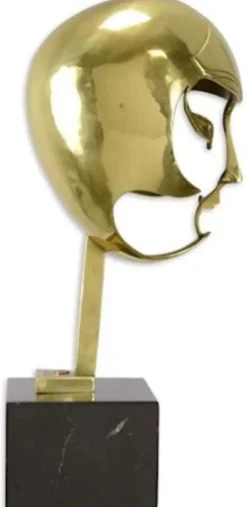 Casa Padrino Designer Bronze Skulptur Kopf 21,4 x 22,4 x H. 47 cm - Deko Figur mit Marmorsockel - Wohnzimmer Deko - Schreibtisch Deko