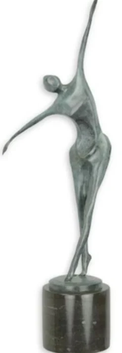 Casa Padrino Designer Bronze Skulptur Tänzer Blau / Schwarz 18,6 x 13 x H. 57,2 cm - Moderne Bronzefigur mit Marmorsockel - Deko Accessoires