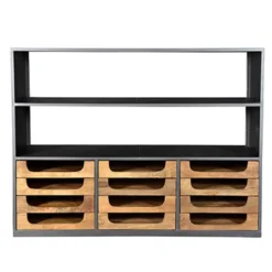 Casa Padrino Designer Buffetschrank mit Schubladen Natur / Graubraun 145 x 46 x 112 cm - Hotel Möbel