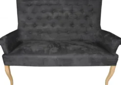 Casa Padrino Designer Chesterfield Sitzbank Sofa Dunkelgrau / Holzfarben 155 x 70 x 108 cm - Retro Salon Barock Möbel