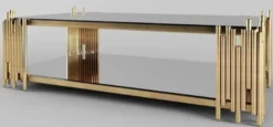 Casa Padrino Designer Couchtisch Gold 100 x 60 x H. 45 cm - Rechteckiger Wohnzimmertisch mit Glasplatten - Luxus Wohnzimmer Möbel