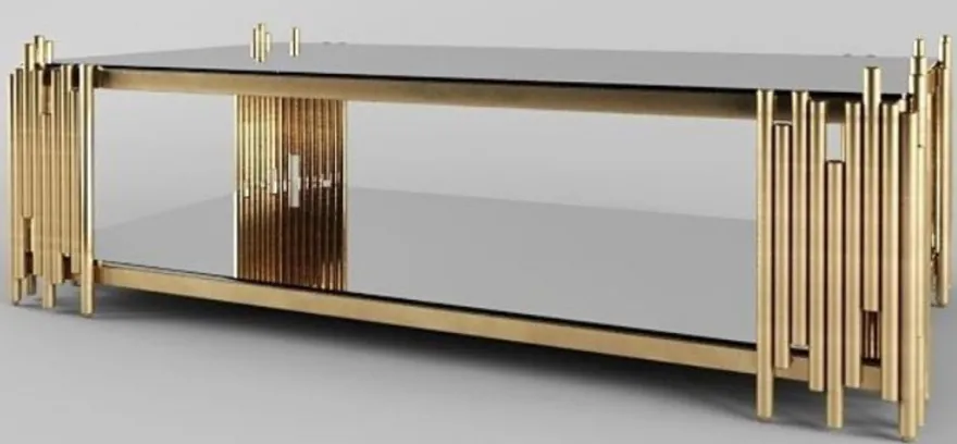 Casa Padrino Designer Couchtisch Gold 100 x 60 x H. 45 cm - Rechteckiger Wohnzimmertisch mit Glasplatten - Luxus Wohnzimmer Möbel