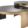 Casa Padrino Designer Couchtisch Set Kupfer / Schwarz - Luxus Edelstahl Wohnzimmertische mit Glasplatten - Luxus Wohnzimmer Möbel