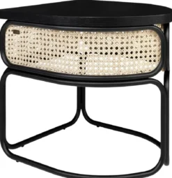 Casa Padrino Designer Couchtisch Schwarz / Naturfarben 50 x 40 x H. 45,5 cm - Wohnzimmertisch mit Eichenfurnier Tischplatte edlem Rattangeflecht und pulverbeschichtetem Stahlrahmen