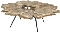 Casa Padrino Designer Couchtisch Vintage Messingfarben / Schwarz / Gold 98 x 92 x H. 29 cm - Wohnzimmertisch im Ginkgoblätter Design - Luxus Qualität