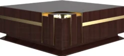 Casa Padrino Designer Couchtisch Dunkelbraun Hochglanz / Gold 120 x 120 x H. 52 cm - Quadratischer Wohnzimmertisch - Luxus Qualität
