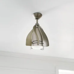Casa Padrino Designer Deckenventilator mit LED Beleuchtung und Fernbedienung Silber / Champagnerfarben Ø 38 cm - Luxus Qualität