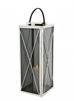 Casa Padrino Designer Deco Laterne Nickel Finish 30 x 30 x H. 83 cm - Luxus Laterne aus Edelstahl und Glas
