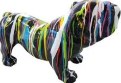 Casa Padrino Designer Dekofigur Hund Bulldogge Schwarz / Mehrfarbig 55 x H. 32 cm - Wetterbeständige Deko Skulptur - Wohnzimmer Deko - Garten Deko - Designer Deko Tierfigur