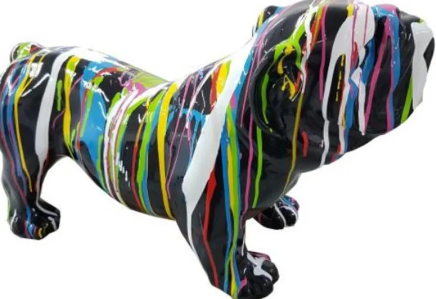 Casa Padrino Designer Dekofigur Hund Bulldogge Schwarz / Mehrfarbig 55 x H. 32 cm - Wetterbeständige Deko Skulptur - Wohnzimmer Deko - Garten Deko - Designer Deko Tierfigur