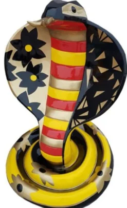 Casa Padrino Designer Dekofigur Cobra Schlange Bunt H. 90 cm - Wohnzimmer Deko Skulptur - Gartendeko Skulptur - Wetterbeständige Tierfigur