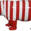 Casa Padrino Designer Dekofigur Nilpferd mit Streifen Rot / Weiß 180 x H. 79 cm - Deko Skulptur - Riesige Gartenfigur - Gartendekoration