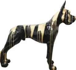 Casa Padrino Designer Dekofigur Hund Deutsche Dogge Schwarz / Gold 125 x H. 110 cm - Lebensgroße Deko Skulptur - Wetterbeständige Tierfigur