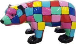 Casa Padrino Designer Dekofigur Bär Mehrfarbig 100 x H. 60 cm - Wetterbeständige Deko Skulptur - Wohnzimmer Deko - Garten Deko - Designer Deko Tierfigur