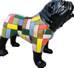 Casa Padrino Designer Dekofigur Hund Bulldogge Schwarz / Mehrfarbig 90 x H. 74 cm - Wetterbeständige Deko Skulptur - Wohnzimmer Deko - Garten Deko - Designer Deko Tierfigur