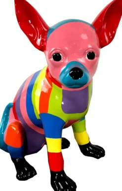 Casa Padrino Designer Dekofigur Chihuahua Hund Bunt H. 30 cm - Wetterbeständige Deko Skulptur - Wohnzimmer Deko - Garten Deko - Designer Deko Tierfigur