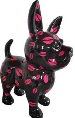 Casa Padrino Designer Dekofigur Chihuahua Hund Schwarz / Rosa H. 91 cm - Wetterbeständige Deko Skulptur - Wohnzimmer Deko - Garten Deko - Designer Deko Tierfigur
