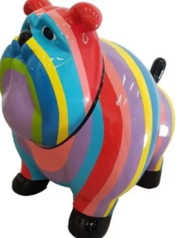 Casa Padrino Designer Dekofigur Alter Hund Bunt Gestreift 75 x H. 63 cm - Wetterbeständige Deko Skulptur - Wohnzimmer Deko - Garten Deko - Designer Deko Tierfigur