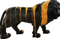 Casa Padrino Designer Dekofigur Löwe Schwarz / Orange 190 x 61 x H. 140 cm - Riesige Lebensgroße Skulptur - Gartendeko