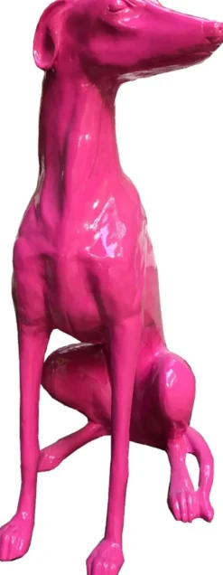 Casa Padrino Designer Dekofigur Windhund Rosa 35 x 55 x H. 80 cm - Wetterbeständige Deko Skulptur - Wohnzimmer Deko - Garten Deko - Deko Tierfigur