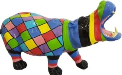Casa Padrino Designer Dekofigur Nilpferd Bunt 120 x H. 60 cm - Deko Skulptur - Gartenfigur - Wetterbeständige Gartendekoration