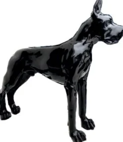 Casa Padrino Designer Dekofigur Hund Deutsche Dogge Schwarz 125 x H. 110 cm - Lebensgroße Deko Skulptur - Wetterbeständige Tierfigur