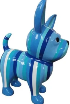 Casa Padrino Designer Dekofigur Chihuahua Hund Blau / Weiß H. 55 cm - Wetterbeständige Deko Skulptur - Wohnzimmer Deko - Garten Deko - Designer Deko Tierfigur