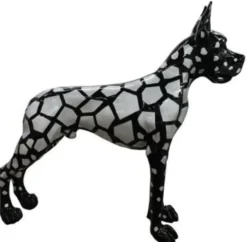 Casa Padrino Designer Dekofigur Hund Deutsche Dogge Schwarz / Silber 125 x H. 110 cm - Lebensgroße Deko Skulptur - Wetterbeständige Tierfigur