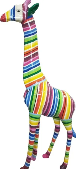 Casa Padrino Designer Deko Giraffe mit Streifen Mehrfarbig H. 205 cm - Riesige Dekofigur - Gartendeko Skulptur - Gartenfigur