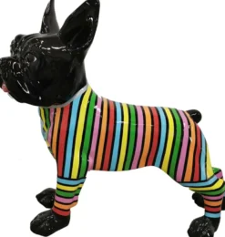 Casa Padrino Designer Deko Hund Bulldogge mit Streifen Schwarz / Mehrfarbig 190 x H. 178 cm - Riesige Dekofigur - Gartendeko Skulptur - Gartenfigur
