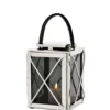 Casa Padrino Designer Deko Laterne aus Edelstahl in Nickel Finish, Silber und Rauchglas, 18 x 18 x H. 25 cm