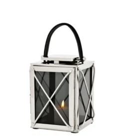 Casa Padrino Designer Deko Laterne aus Edelstahl in Nickel Finish, Silber und Rauchglas, 18 x 18 x H. 25 cm
