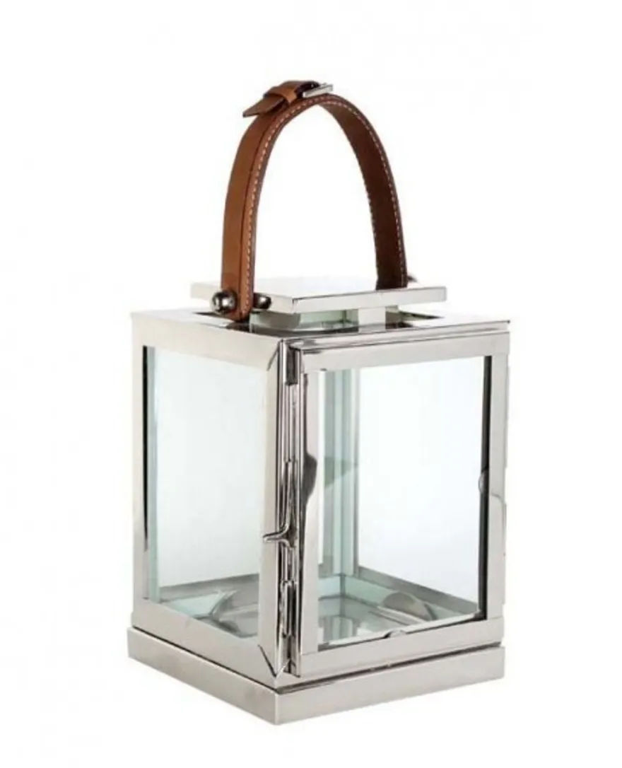 Casa Padrino Designer Deko Laterne aus Edelstahl in Nickel Finish, 17 x 17 x H. 23 cm