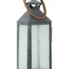 Casa Padrino Designer Deko Laterne Zink Finish mit Ledergriff 18 x 18 x H. 67 cm - Luxus Laterne