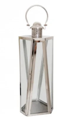 Casa Padrino Designer Deko Laterne - Luxus Hotel Restaurant Laterne aus Stahl und Glas, Nickel, 25,5 x 53,5 cm