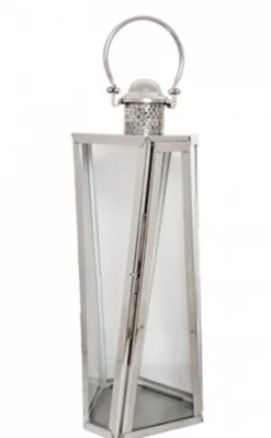 Casa Padrino Designer Deko Laterne - Luxus Hotel Restaurant Laterne aus Stahl und Glas, Nickel, 25,5 x 53,5 cm