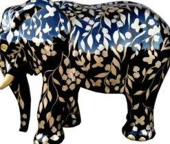 Casa Padrino Designer Deko Skulptur Elefant mit Glitzer Look Schwarz / Gold 90 x H. 70 cm - Deko Tierfigur - Wetterbeständige Gartendekofigur - Deko Accessoires