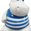 Casa Padrino Designer Deko Skulptur Sitzendes Nilpferd Weiß / Blau H. 48 cm - Wetterbeständige Deko Skulptur - Wohnzimmer Deko Figur - Garten Deko Figur - Deko Tierfigur - Deko Accessoires