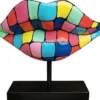 Casa Padrino Designer Deko Skulptur Lippen Mund mit Ständer Mehrfarbig / Schwarz 55 x H. 45 cm - Wohnzimmer Deko Accessoires