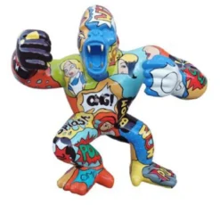 Casa Padrino Designer Deko Skulptur Gorilla Affe Bunt 80 x 40 x H. 70 cm - Wetterbeständige Dekofigur - Wohnzimmer Garten Terrassen Deko