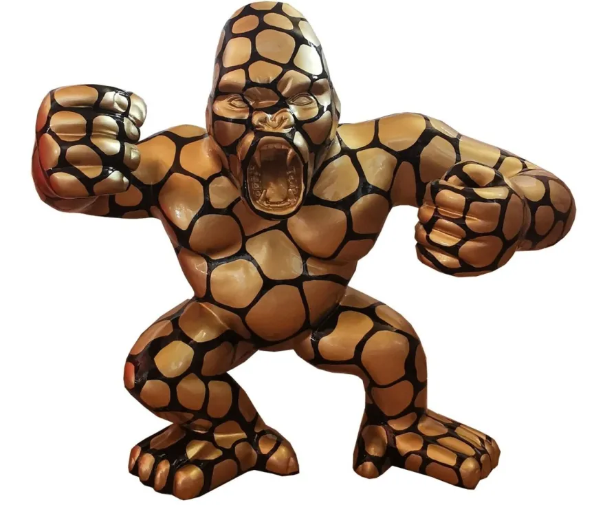 Casa Padrino Designer Deko Skulptur Gorilla Affe Gold / Schwarz 125 x 60 x H. 102 cm - Wetterbeständige Dekofigur - Garten Terrassen Deko