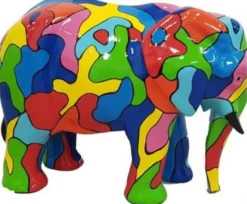 Casa Padrino Designer Deko Skulptur Elefant Mehrfarbig 90 x H. 70 cm - Deko Tierfigur - Wetterbeständige Gartendekofigur - Deko Accessoires