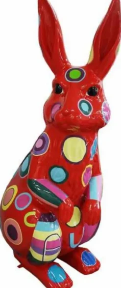 Casa Padrino Designer Deko Skulptur Hase Rot / Mehrfarbig H. 220 cm - Riesige Deko Figur - Gartendeko Skulptur - Wetterbeständige Tierfigur XXL