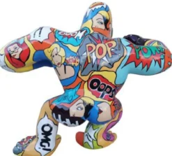 Casa Padrino Designer Deko Skulptur Gorilla Affe Bunt 125 x 60 x H. 102 cm - Wetterbeständige Dekofigur - Garten Terrassen Deko
