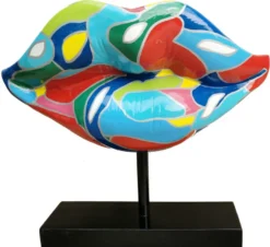 Casa Padrino Designer Deko Skulptur Lippen Mund mit Ständer Mehrfarbig / Schwarz 55 x H. 45 cm - Wohnzimmer Deko