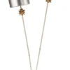 Casa Padrino Designer Doppel Stehleuchte Silber / Beige 63,5 x 35,6 x H. 198,1 cm - Moderne Stahl Stehlampe - Luxus Wohnzimmer Leuchten