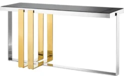 Casa Padrino Designer Edelstahl Konsole mit Rauchglas - Luxus Konsolentisch