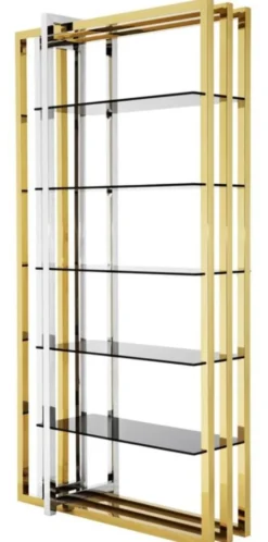 Casa Padrino Designer Edelstahl Regalschrank mit Rauchglas 120 x 46 x H. 230 cm - Luxus Hotel Möbel